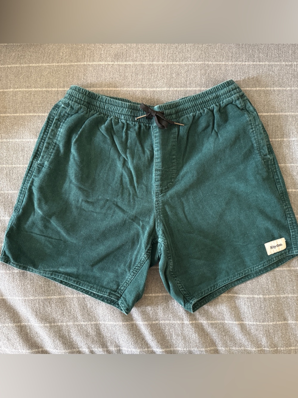 Rhythm Dark Teal Corduroy Drawstring Shorts, size 30